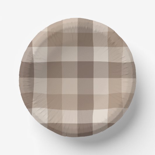 Neutrales Erdbraun Kariertes Gingham Karomuster Pappteller (Vorderseite)