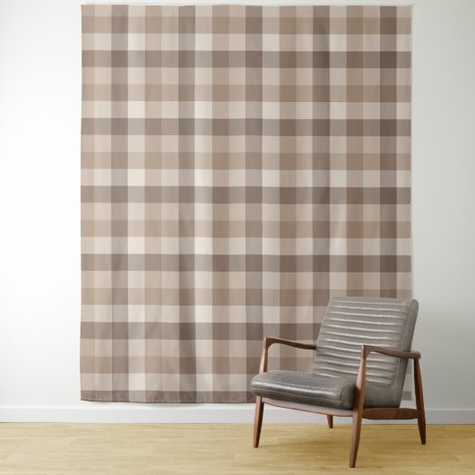 Neutrales Erdbraun Kariertes Gingham Karomuster  Wandteppich (Beispiel)