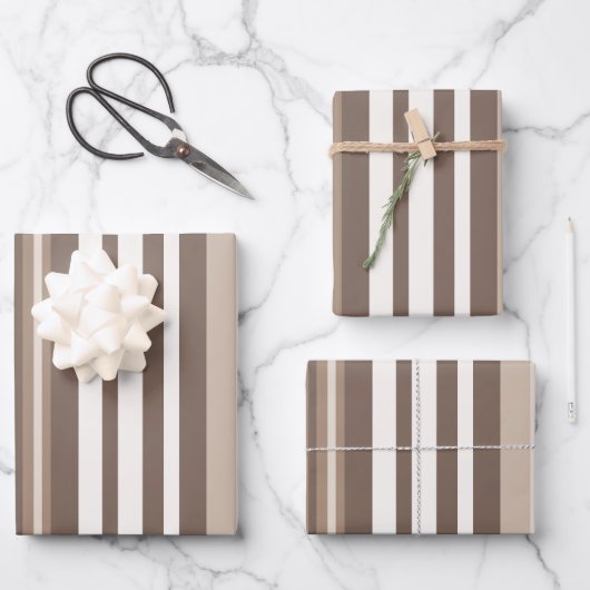 Neutrales erdige Streifenmuster-Design  Geschenkpapier Set (Vorderseite)