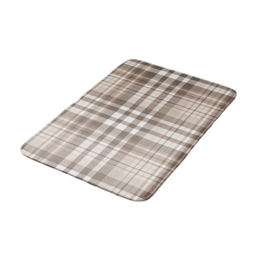 Neutrales Erdtön Plaid Tartan Design  Badematte (Schrägansicht)