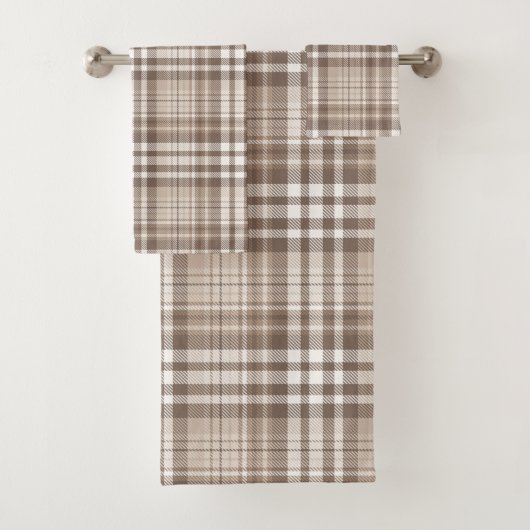 Neutrales Erdtön Plaid Tartan Design  Badhandtuch Set (Insitu)