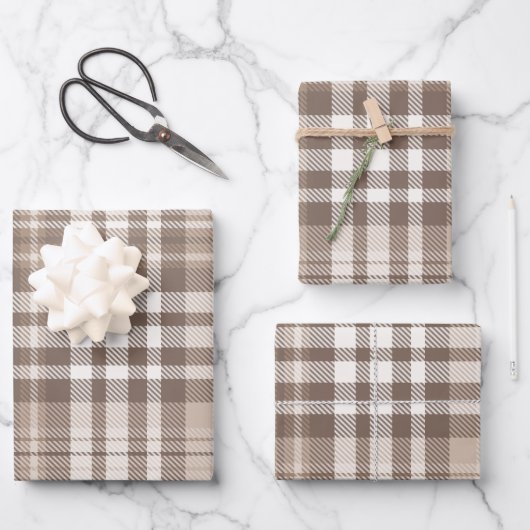 Neutrales Erdtön Plaid Tartan Design Geschenkpapier Set (Vorderseite)
