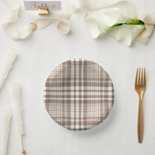 Neutrales Erdtön Plaid Tartan Design Pappteller (Hochzeit)