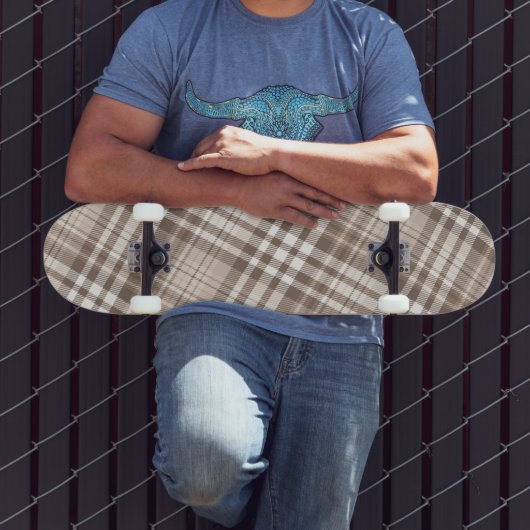 Neutrales Erdtön Plaid Tartan Design Skateboard (Außenbereich 3)