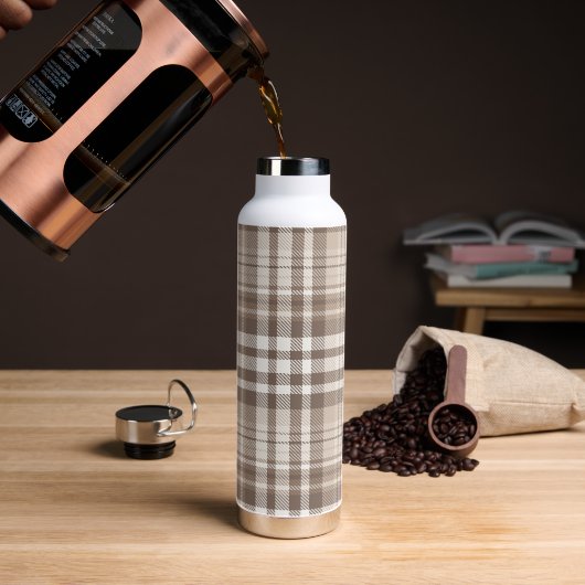 Neutrales Erdtön Plaid Tartan Design Trinkflasche (Kaffee)