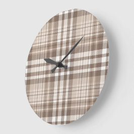 Neutrales Erdtöniges Karo-Tartan-Design  Große Wanduhr