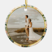 Neutrales Floral Gold Rahmen Erstes Weihnachtsfest Keramik Ornament (Vorne)