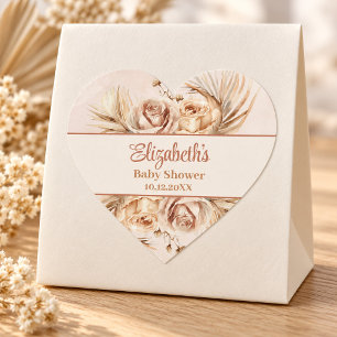 Neutrales Florales Pampas-Baby-Shower-Herz Herz-Aufkleber
