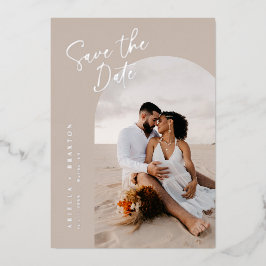 Neutrales Foto Save the Date-Karte mit Folie Folieneinladung