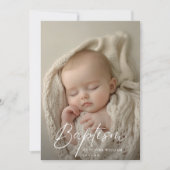 Neutrales Foto-Taufe für Script-Schwarz-Weiß-Gesch Einladung (Vorderseite)