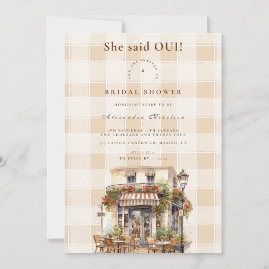 Neutrales französisches Café-Brautparty Einladung (Vorderseite)