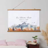 Neutrales Gebirgswasser Hochzeitsbuch Wandteppich Mit Holzrahmen (Schlafzimmer)