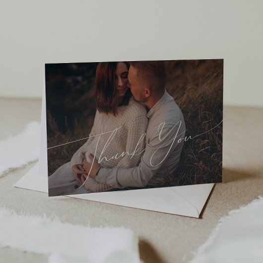 Neutrales geklapptes Foto Babydusche Dankeskarte