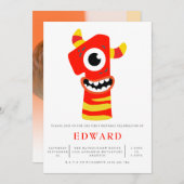 Neutrales Gender Monster 1. Geburtstag Party Einladung (Vorne/Hinten)