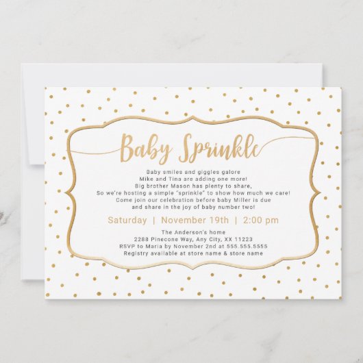 Neutrales Geschlecht Baby Sprinkle mit Goldfetti Einladung (Vorderseite)