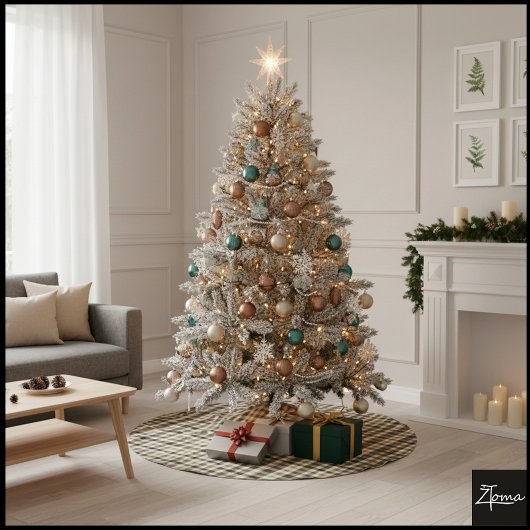 Neutrales Gingham Beige Braun Karomuster Klassiker Polyester Weihnachtsbaumdecke