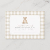 Neutrales Gingham-Teddybär-Windel-Raffle-Ticket Begleitkarte (Vorderseite)
