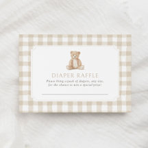 Neutrales Gingham-Teddybär-Windel-Raffle-Ticket
