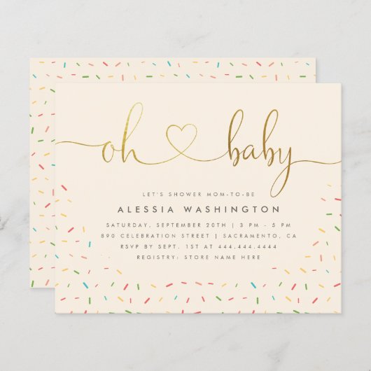 Neutrales Goldenes Drehbuch Oh Baby Dusche (Vorne/Hinten)