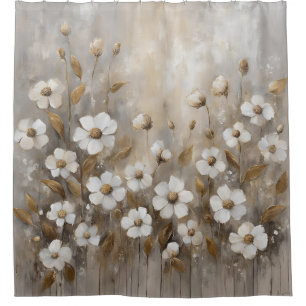 Neutrales Grau Gold Taupe Floral Duschvorhang