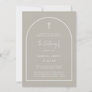 Neutrales Graues Minimalistisches Christening Einladung