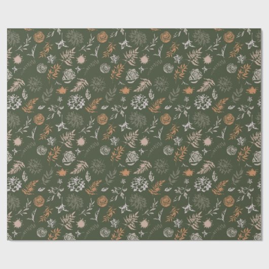 Neutrales, grün gefärbtes Blumenmuster Geschenkpapier (Flach)
