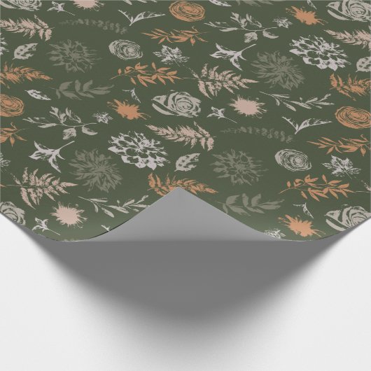Neutrales, grün gefärbtes Blumenmuster Geschenkpapier (Ecke)