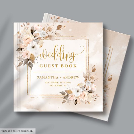 Neutrales Herbstbuch Boho Floral Gold Hochzeit Gäs Gästebuch