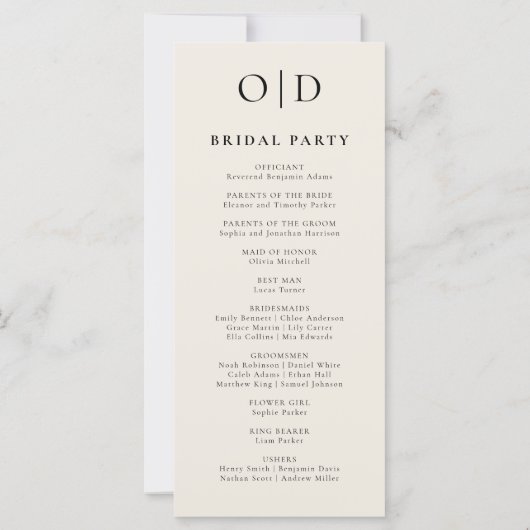 Neutrales Hochzeitsprogramm für Minimalistische Ty (Rückseite)