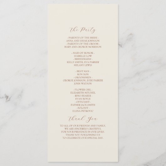 Neutrales Hochzeitsprogramm für Wildblumen Programm (Rückseite)