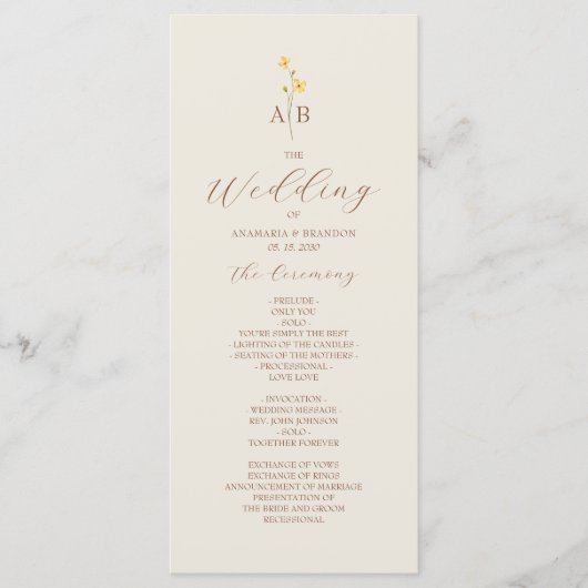 Neutrales Hochzeitsprogramm mit Wildblumen Programm (Vorderseite)