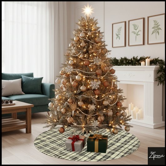 Neutrales Karo Sepia-Ton Schwarz Beige Polyester Weihnachtsbaumdecke