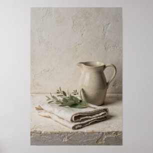 Neutrales Küchenkrug-Stillleben im Landhausstil Poster