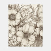 Neutrales Landhaus-Stil Sepia-Blumen-Creme-Botanik Fleecedecke (Vorderseite)