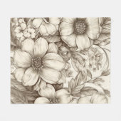 Neutrales Landhaus-Stil Sepia-Blumen-Creme-Botanik Fleecedecke (Vorderseite (Horizontal))