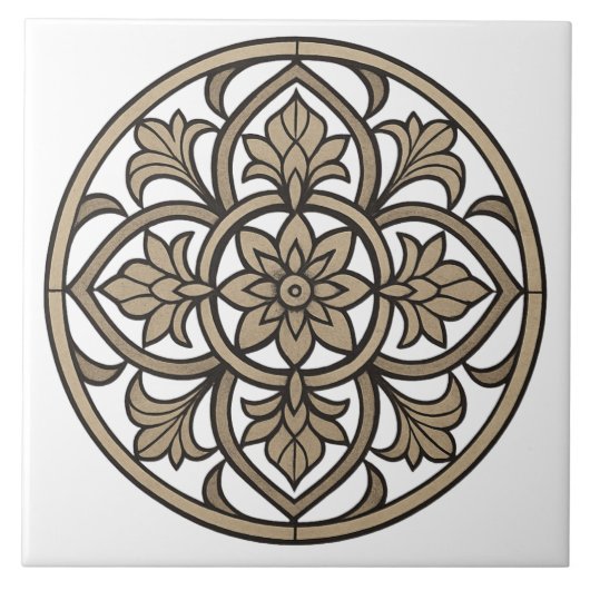 Neutrales Mandala in beiger Keramikfliese (Vorderseite)