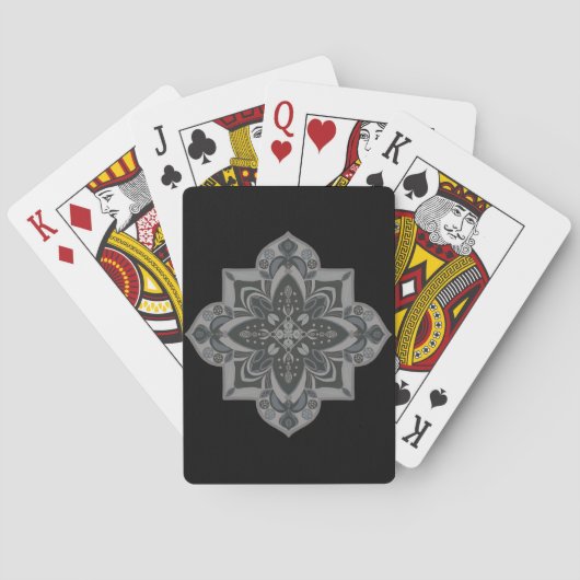 Neutrales Mandala in Grau und Schwarz Spielkarten (Rückseite)