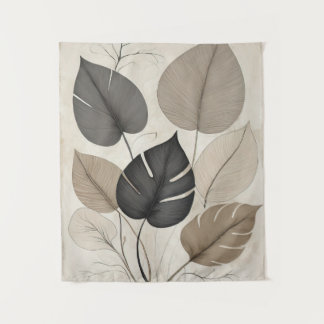 Neutrales minimales Leaf Moderne botanische Kunst Wandteppich