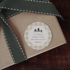 Neutrales Minimalistisches Kariertes Pine Tree Wei Runder Aufkleber