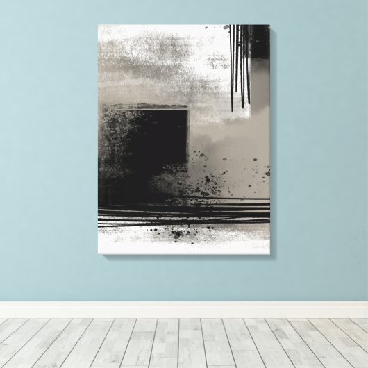 Neutrales, modernes Abstraktes Malen in Beige und  Leinwanddruck (Insitu (Holzboden))