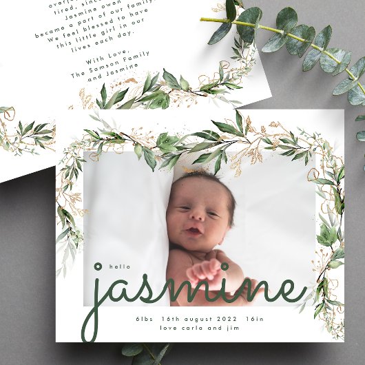 Neutrales, modernes Boho Golden Eukalyptus-Foto Ankündigung