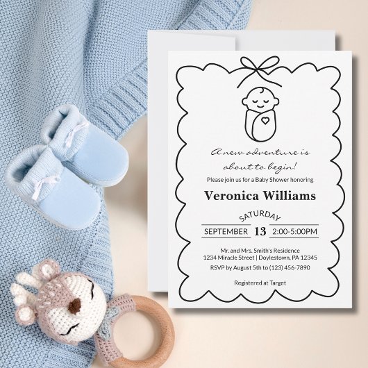 Neutrales Niedliches Baby & Bow Moderne Babydusche Einladung