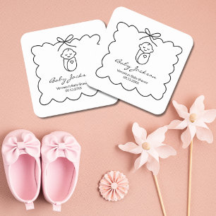 Neutrales Niedliches Baby & Bow Moderne Babydusche Rechteckiger Pappuntersetzer
