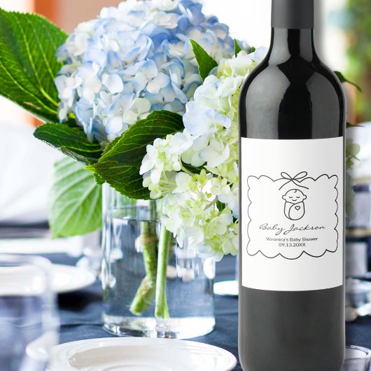 Neutrales Niedliches Baby & Bow Moderne Babydusche Weinetikett