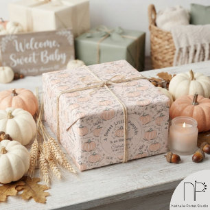Neutrales Orange & Cream Little Pumpkin Baby Showe Geschenkpapier