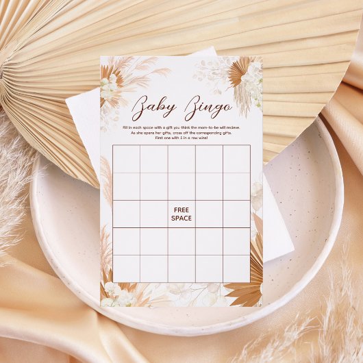 Neutrales Pampas Grass BINGO Baby Shower Game Flyer