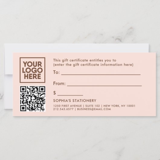 Neutrales Peach und braunes Skript | Geschenkgutsc (Rückseite)