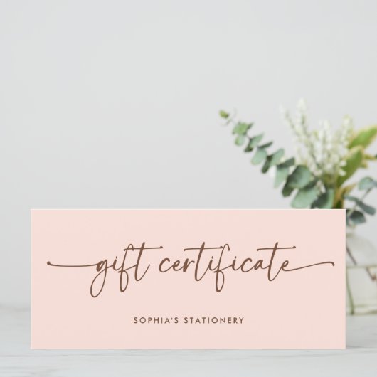 Neutrales Peach und braunes Skript | Geschenkgutsc (Stehend Vorderseite)