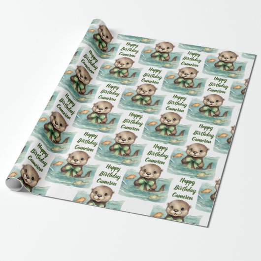 Neutrales Personalisiertes Baby Otter Geschlecht Geschenkpapier (Ungerollt)