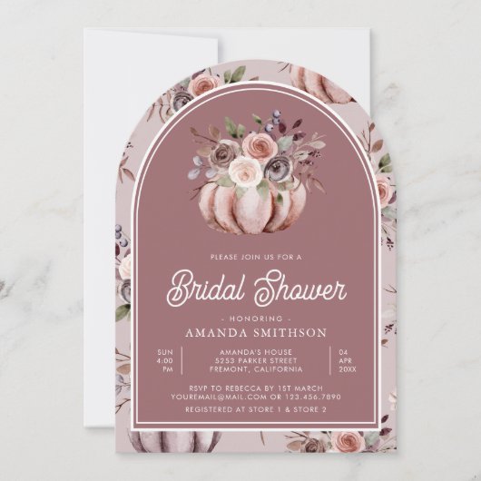 Neutrales Pumpkin Floral Dusty Rose Brautparty Einladung (Vorderseite)